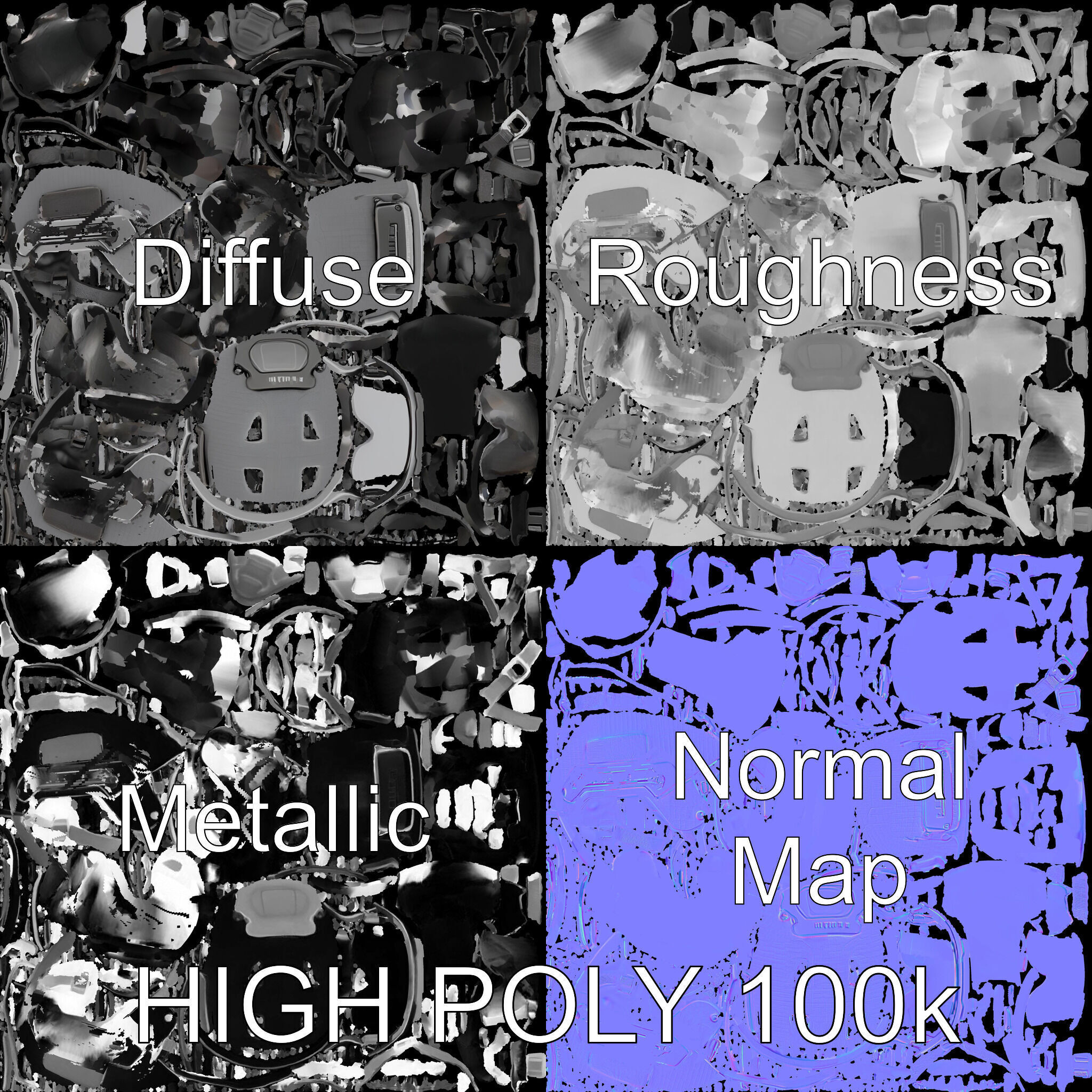 Tactical Helmet D Model Pack with Adjustable Straps Low-poly 3D model_2