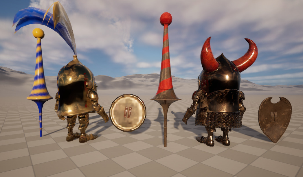 Stylish cartoon dwarf golden knight with skeletal skin Low-poly 3D model_7