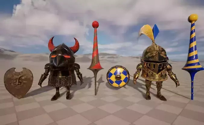 Stylish cartoon dwarf golden knight with skeletal skin