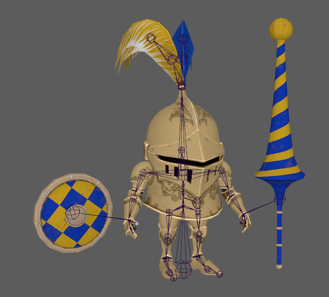 Stylish cartoon dwarf golden knight with skeletal skin Low-poly 3D model_8