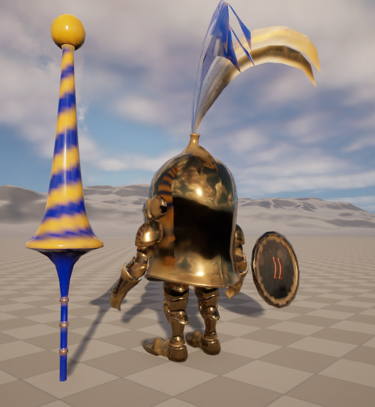 Stylish cartoon dwarf golden knight with skeletal skin Low-poly 3D model_4
