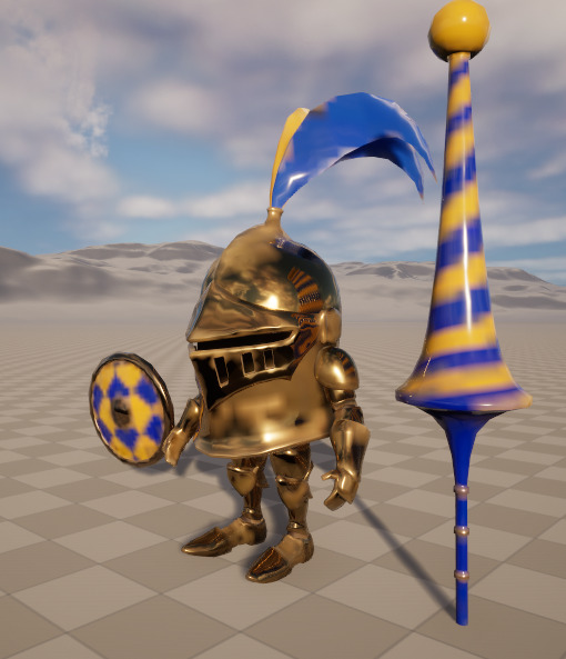 Stylish cartoon dwarf golden knight with skeletal skin Low-poly 3D model_3