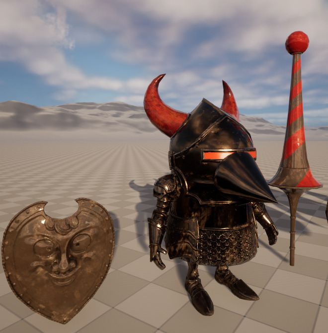 Stylish cartoon dwarf golden knight with skeletal skin Low-poly 3D model_6