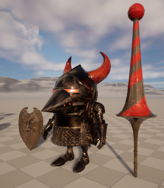 Stylish cartoon dwarf golden knight with skeletal skin Low-poly 3D model_5