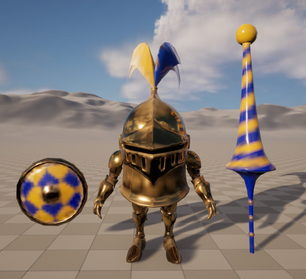 Stylish cartoon dwarf golden knight with skeletal skin Low-poly 3D model_1