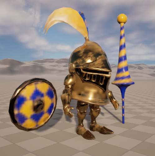 Stylish cartoon dwarf golden knight with skeletal skin Low-poly 3D model_2
