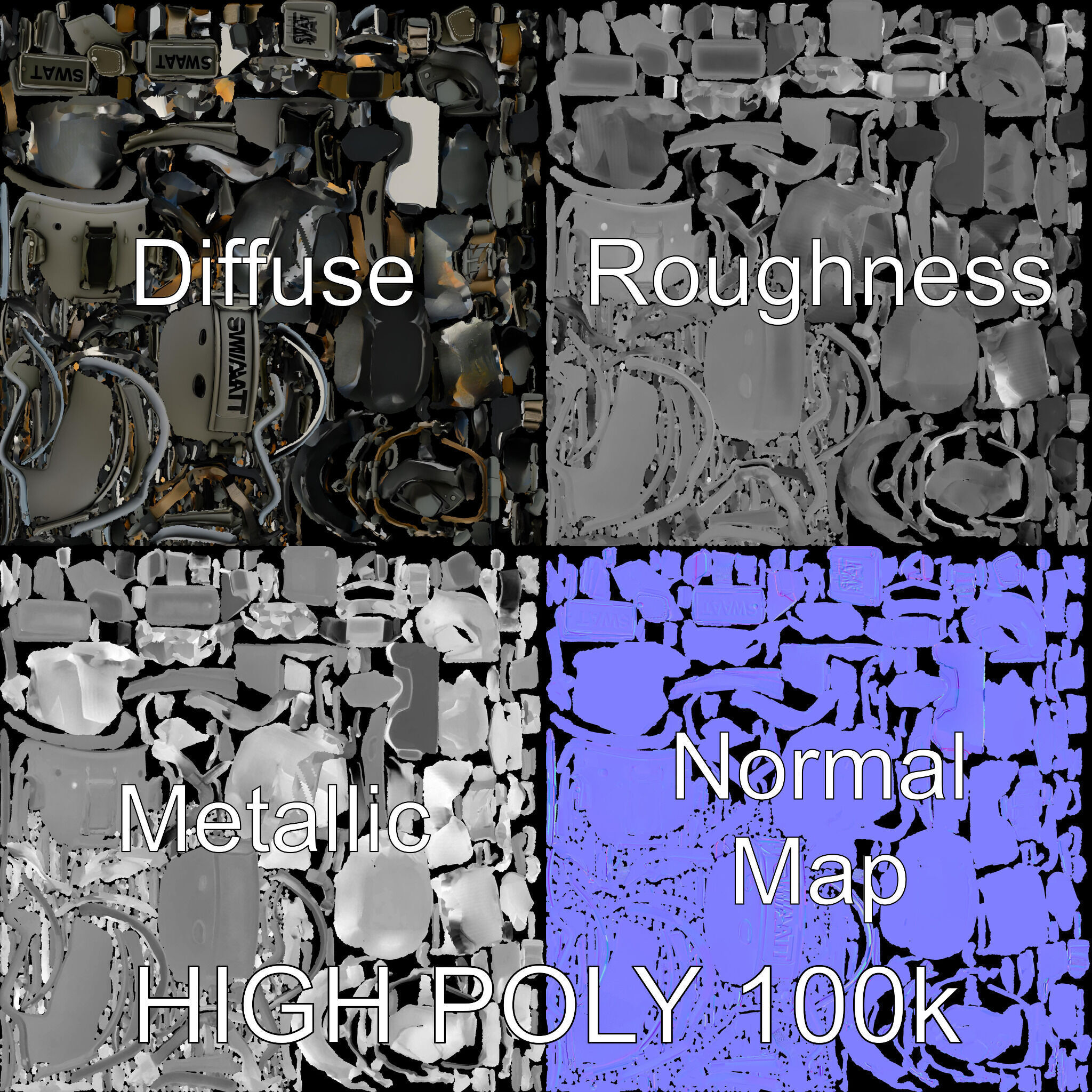 Tactical SWAT Helmet D Model Pack Low-poly 3D model_2