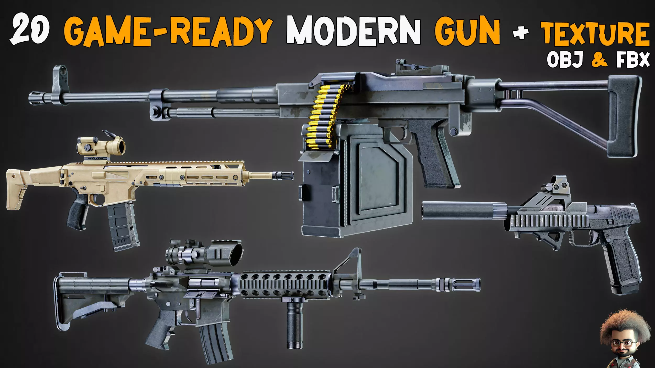 20 Modern Gun and 4K Texture Vol 11 Low-poly 3D model