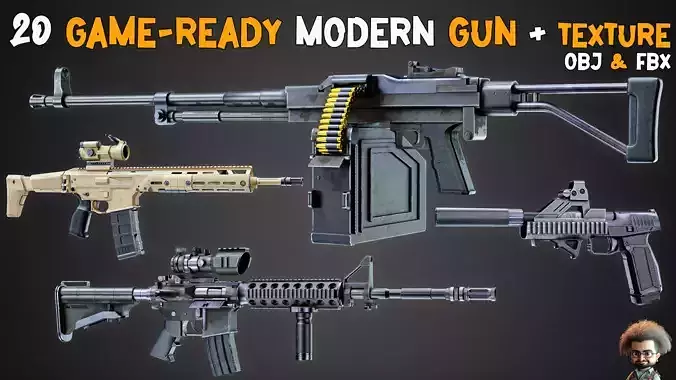 20 Modern Gun and 4K Texture    Vol 11   Low-poly 3D model