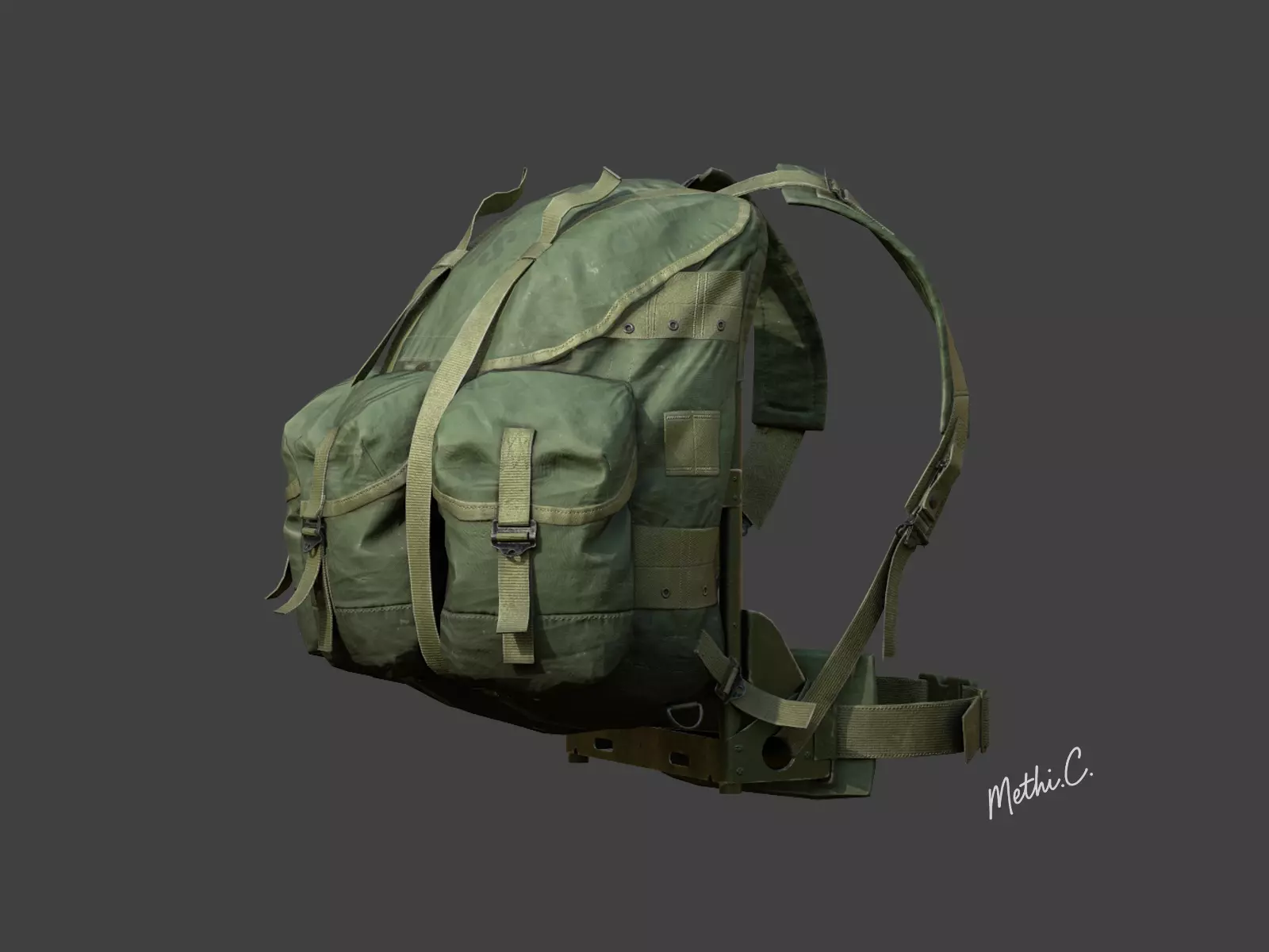 Military Backpack  Game Ready 3D Model Lowpoly ALICE PACK Low-poly 3D model_0