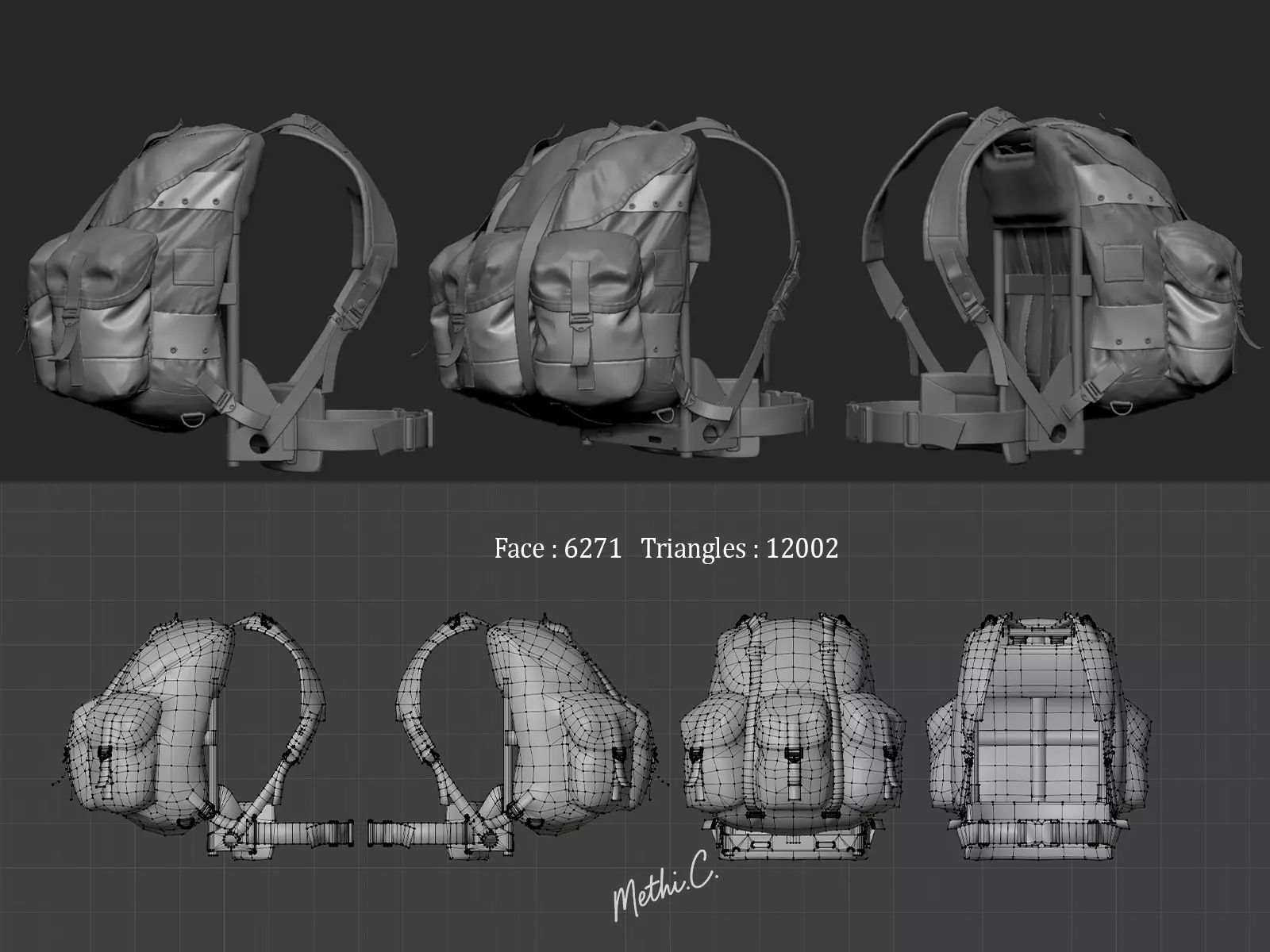 Military Backpack  Game Ready 3D Model Lowpoly ALICE PACK Low-poly 3D model_1