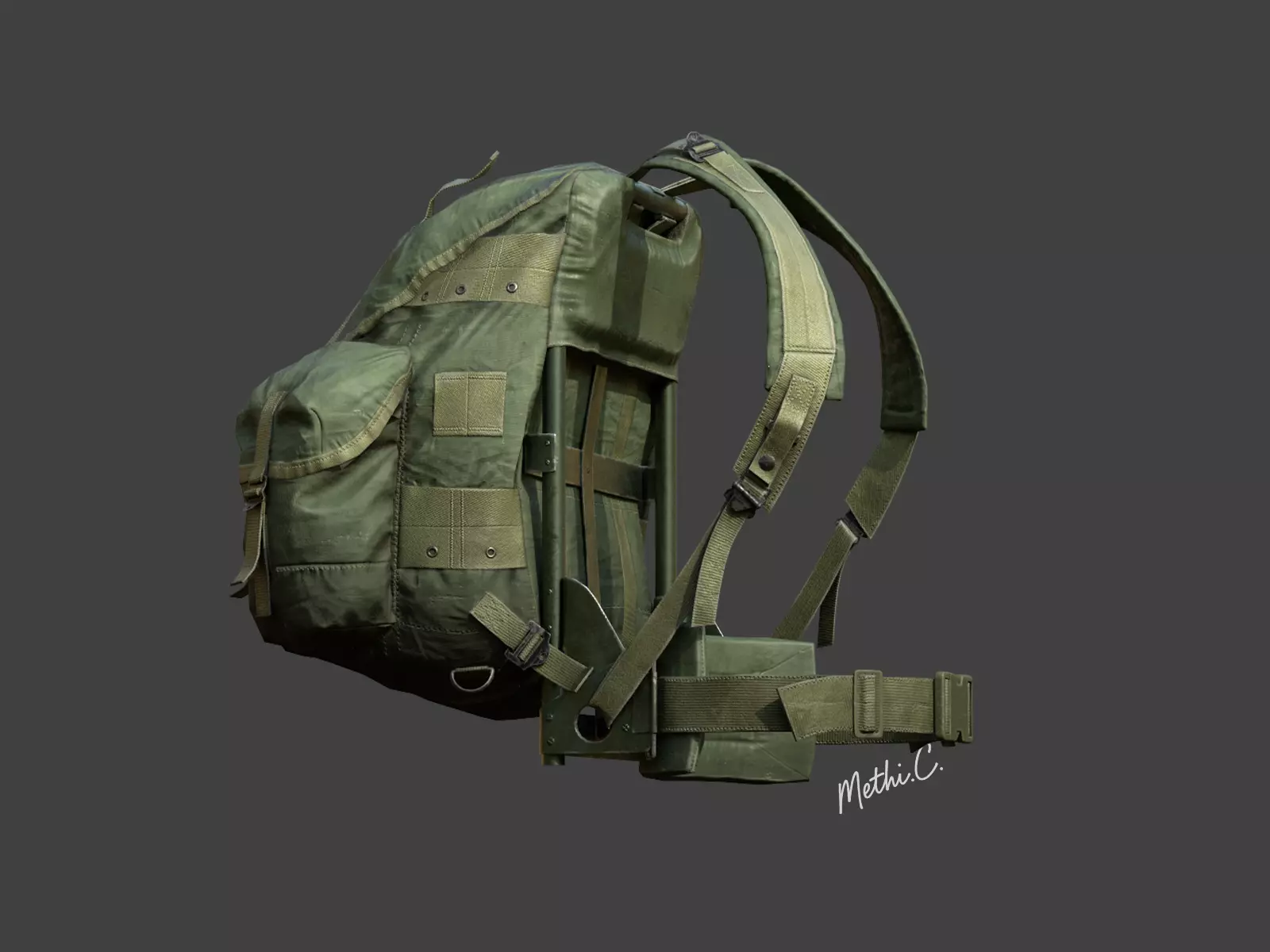 Military Backpack  Game Ready 3D Model Lowpoly ALICE PACK Low-poly 3D model_4