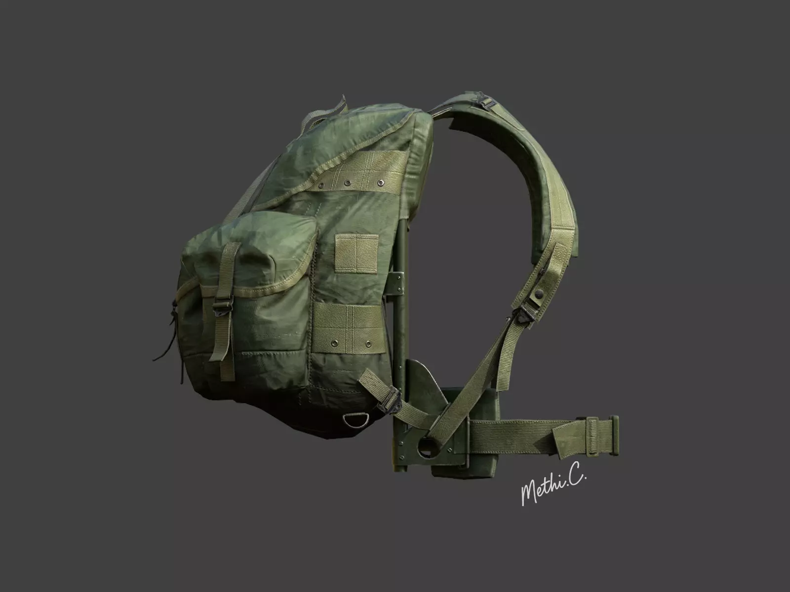 Military Backpack  Game Ready 3D Model Lowpoly ALICE PACK Low-poly 3D model_3