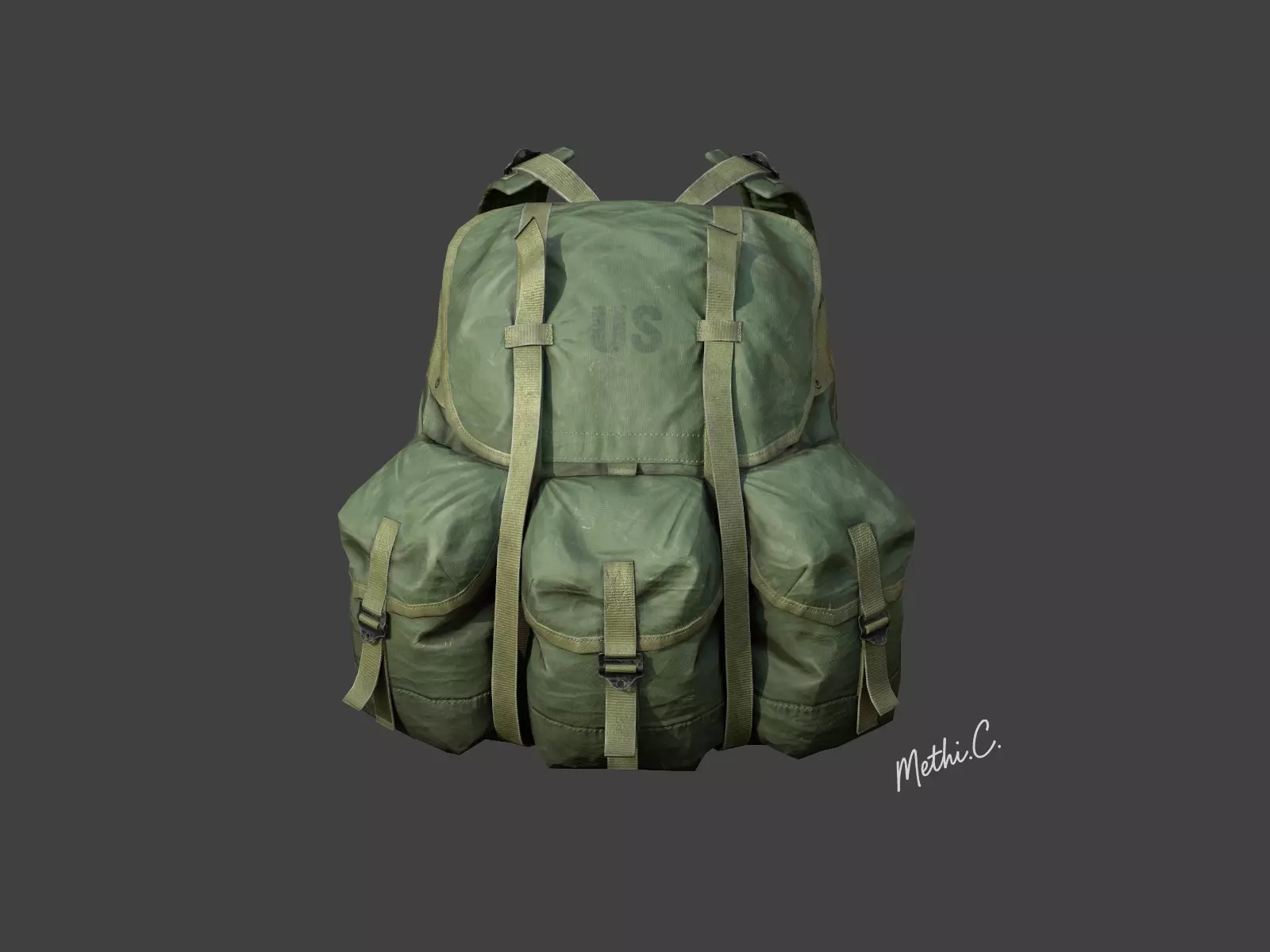 Military Backpack  Game Ready 3D Model Lowpoly ALICE PACK Low-poly 3D model_2