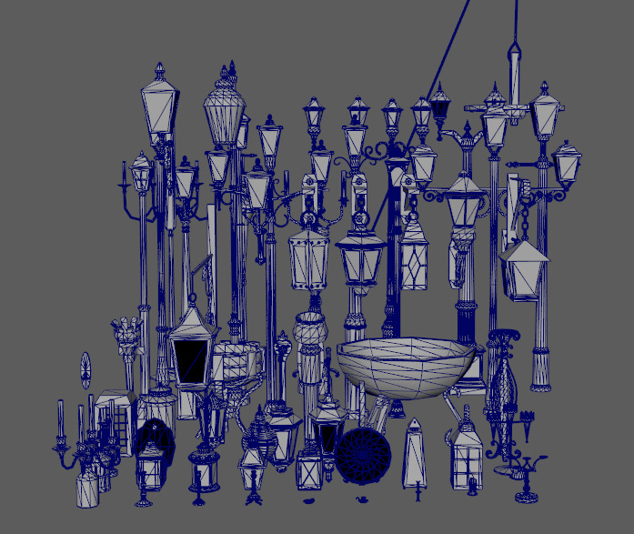Realistic street lamps candles wall mounted lights  pots torches Low-poly 3D model_4