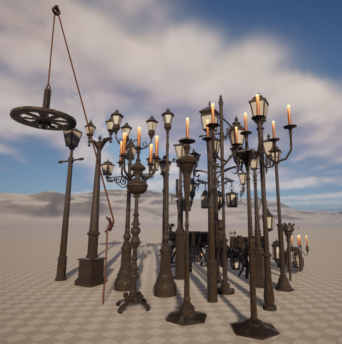 Realistic street lamps candles wall mounted lights  pots torches Low-poly 3D model_2