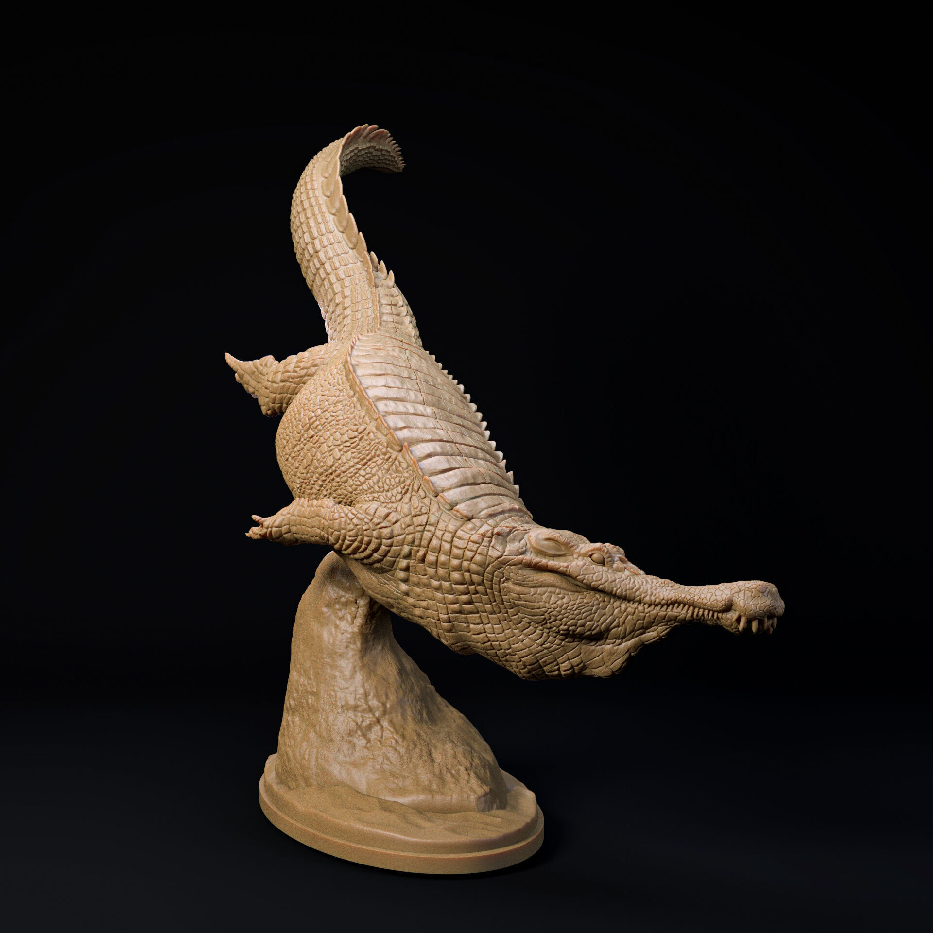 Sarcosuchus swimming 1-35 scale pre-supported crocodilian 3D print model_2