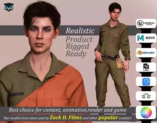 Tactical Worker 3D Character PBR Textured Ready Low-poly 3D model