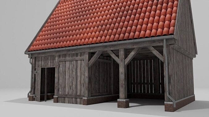 Wooden Barn  Game-Ready 3D Model with PBR Textures Low-poly 3D model