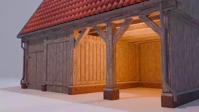 Wooden Barn  Game-Ready 3D Model with PBR Textures