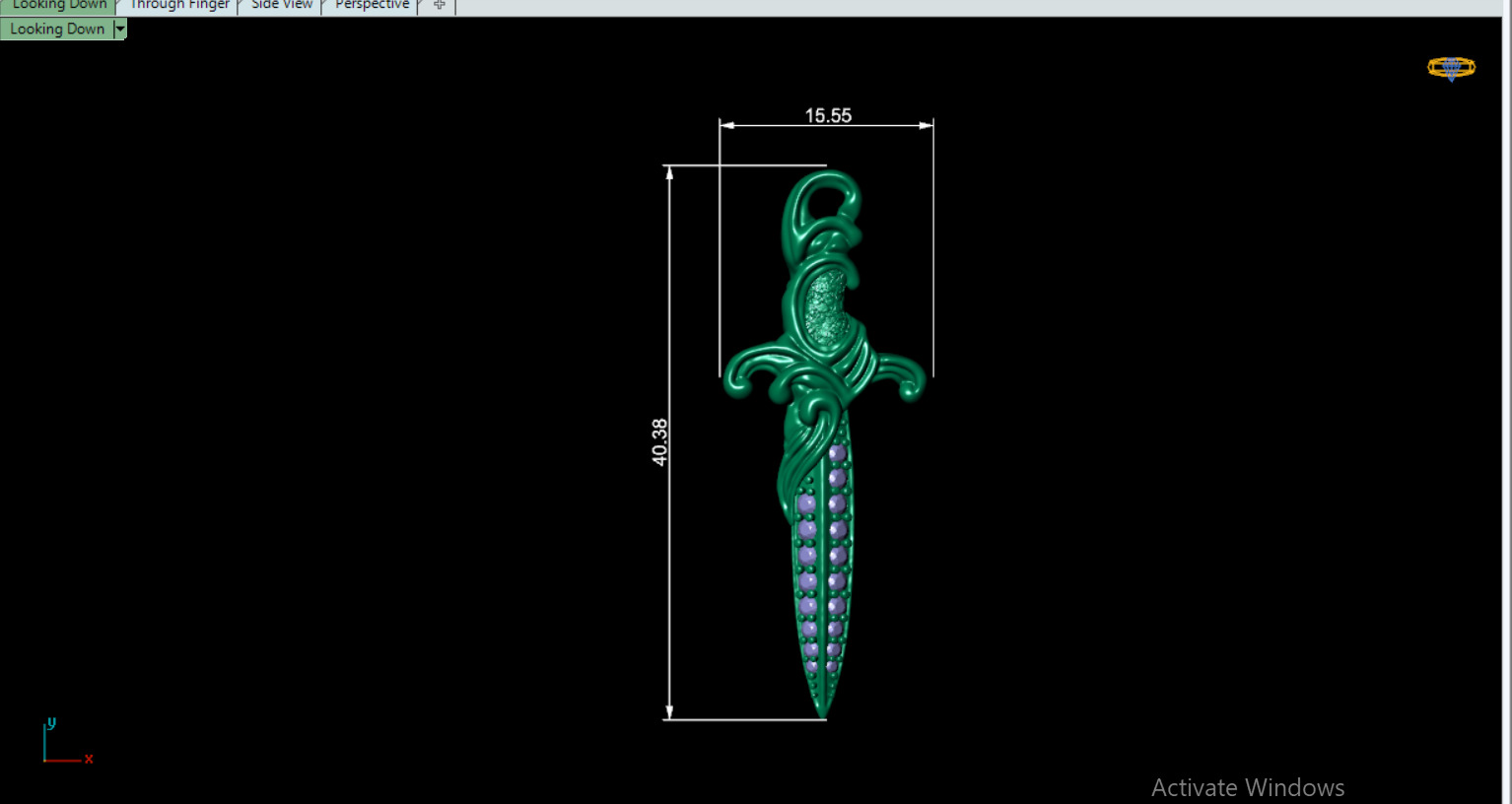 David Yurman Knife Pendant with round Stones 3D print model_24