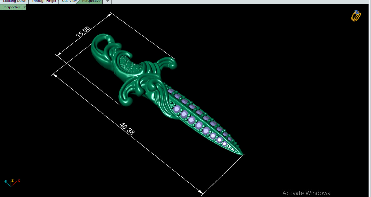 David Yurman Knife Pendant with round Stones 3D print model_27