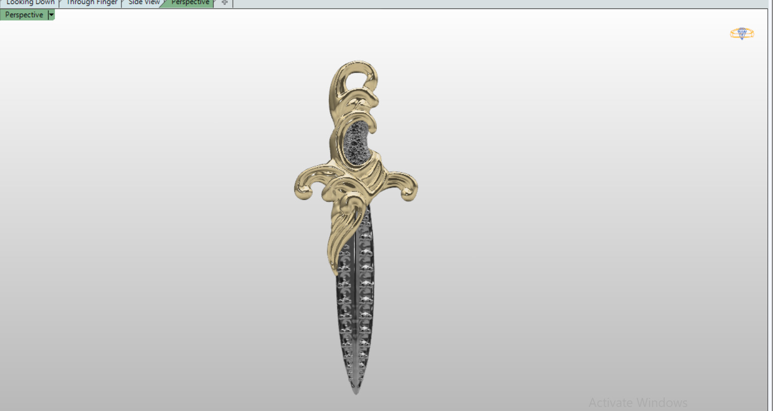 David Yurman Knife Pendant with round Stones 3D print model_4