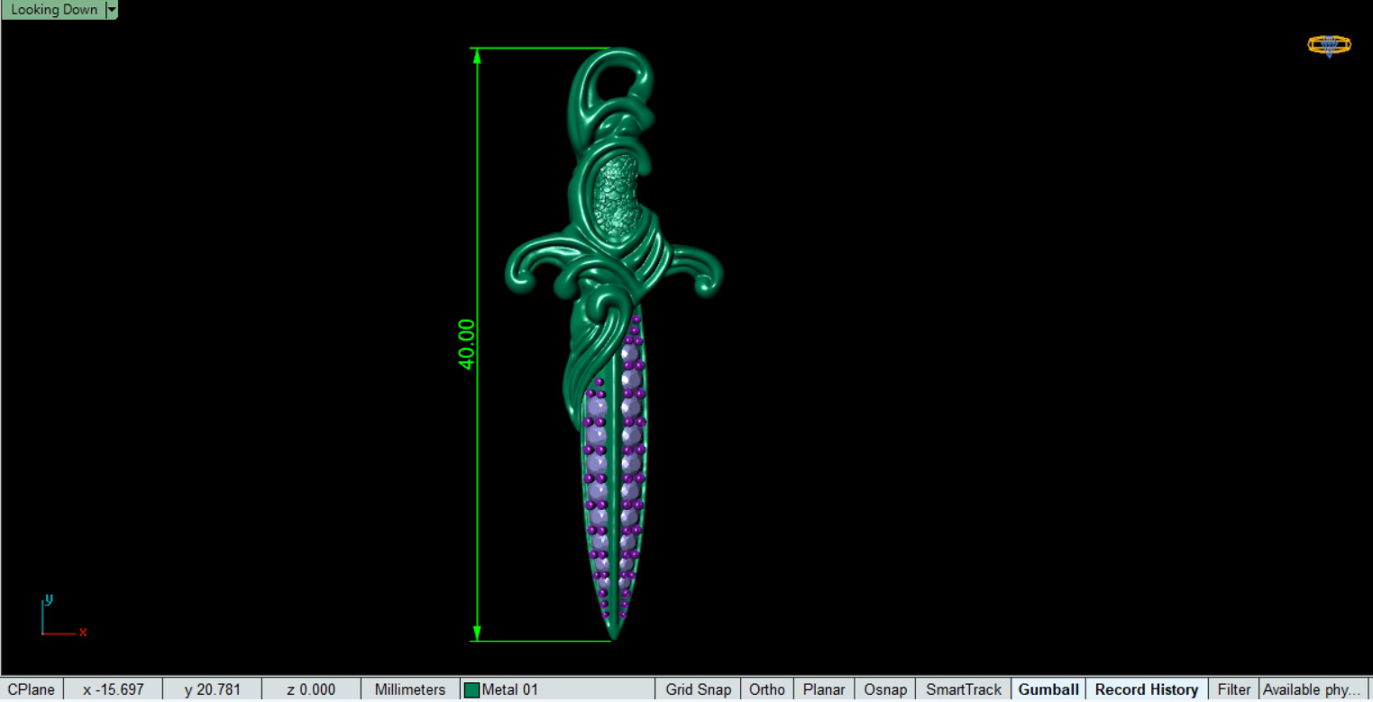 David Yurman Knife Pendant with round Stones 3D print model_1