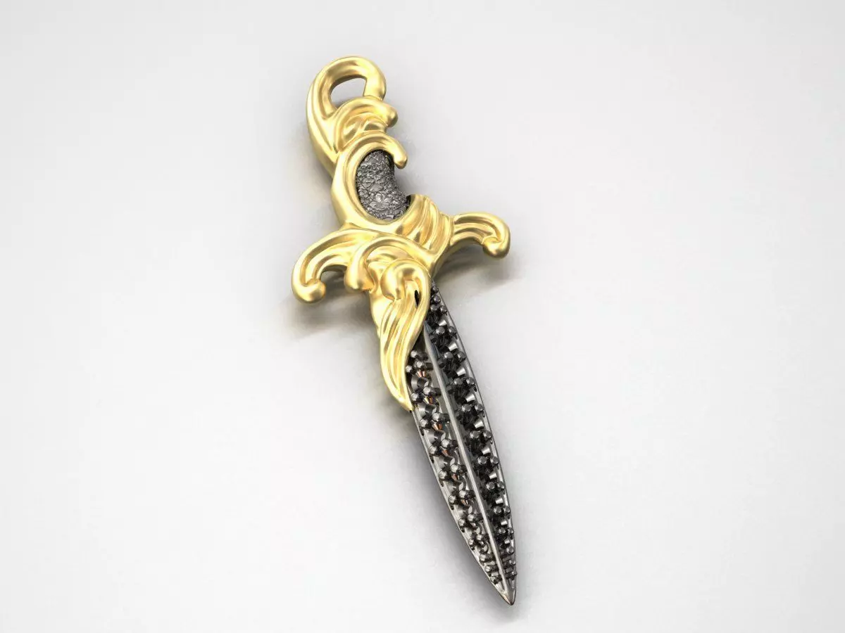 David Yurman Knife Pendant with round Stones 3D print model_0