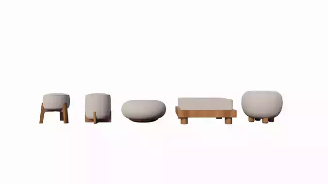 Stool teakwood and beige fabric