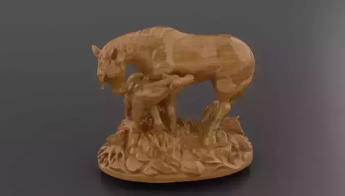 Horse and Foal 3D Model  Artistic Sculpture 