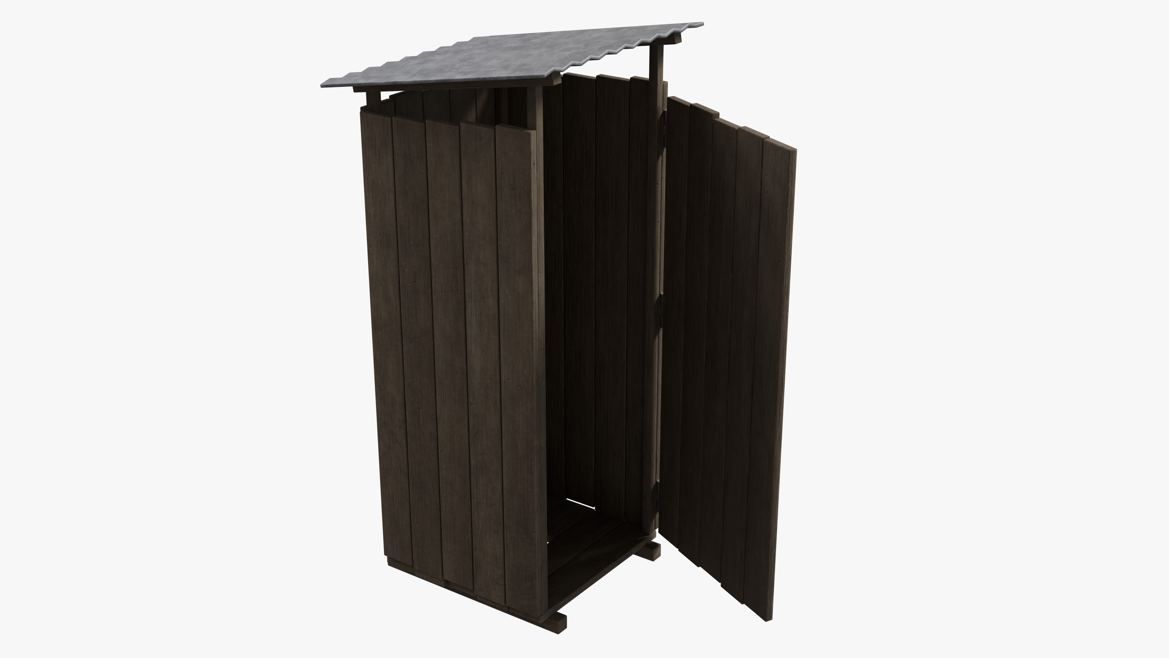 Wooden Outdoor Toilet Low-poly 3D model_4