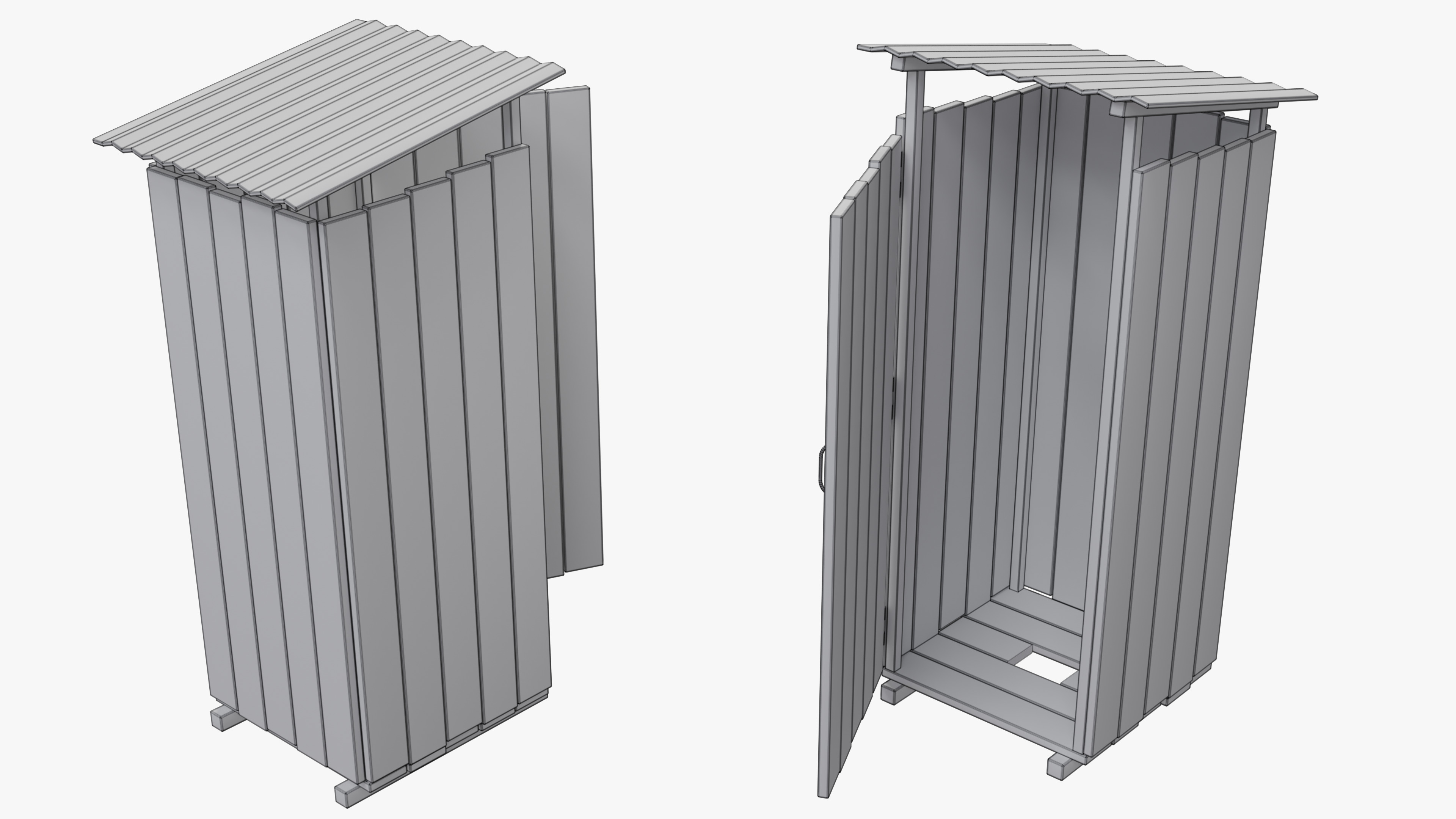 Wooden Outdoor Toilet Low-poly 3D model_7