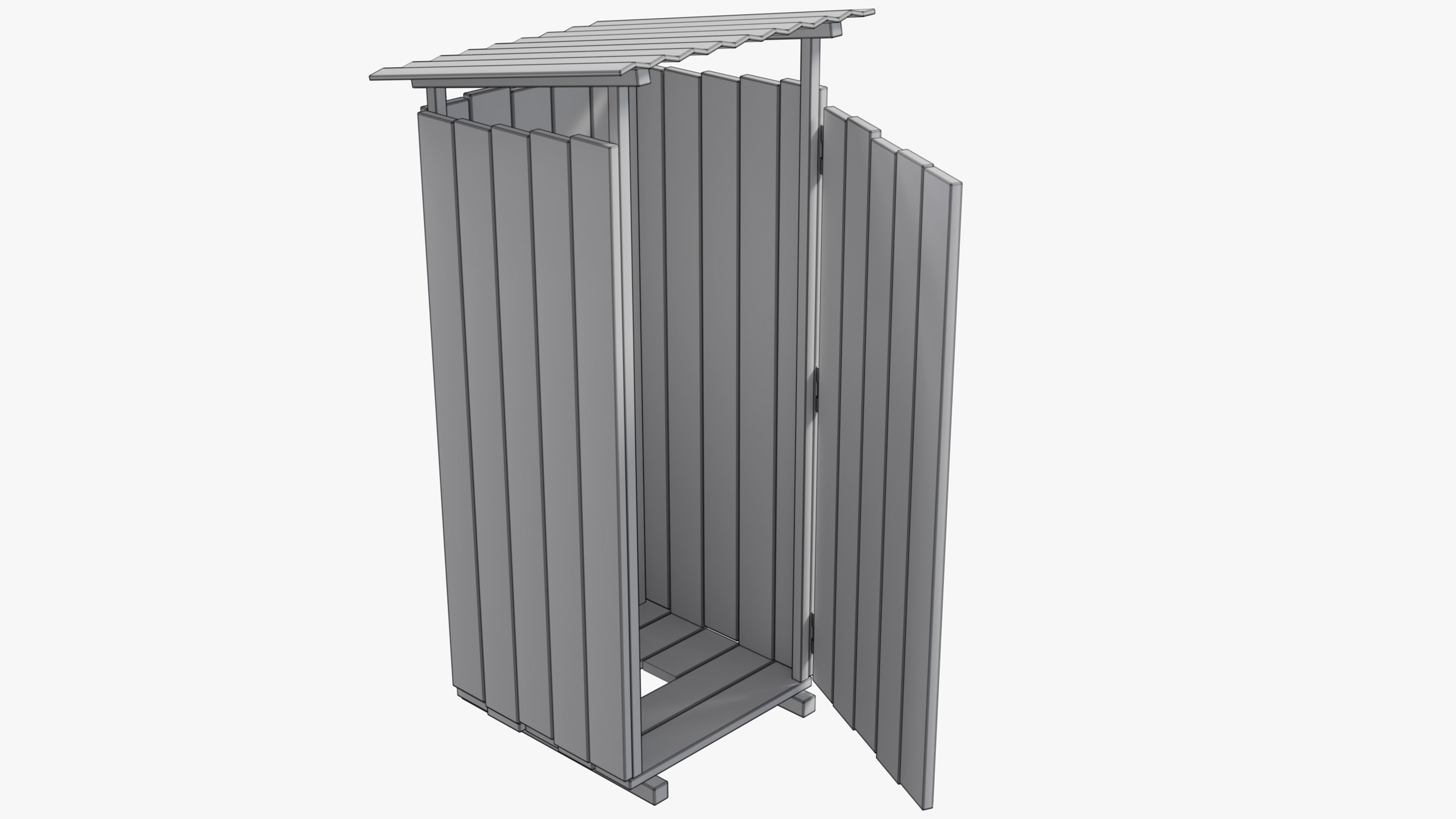 Wooden Outdoor Toilet Low-poly 3D model_8