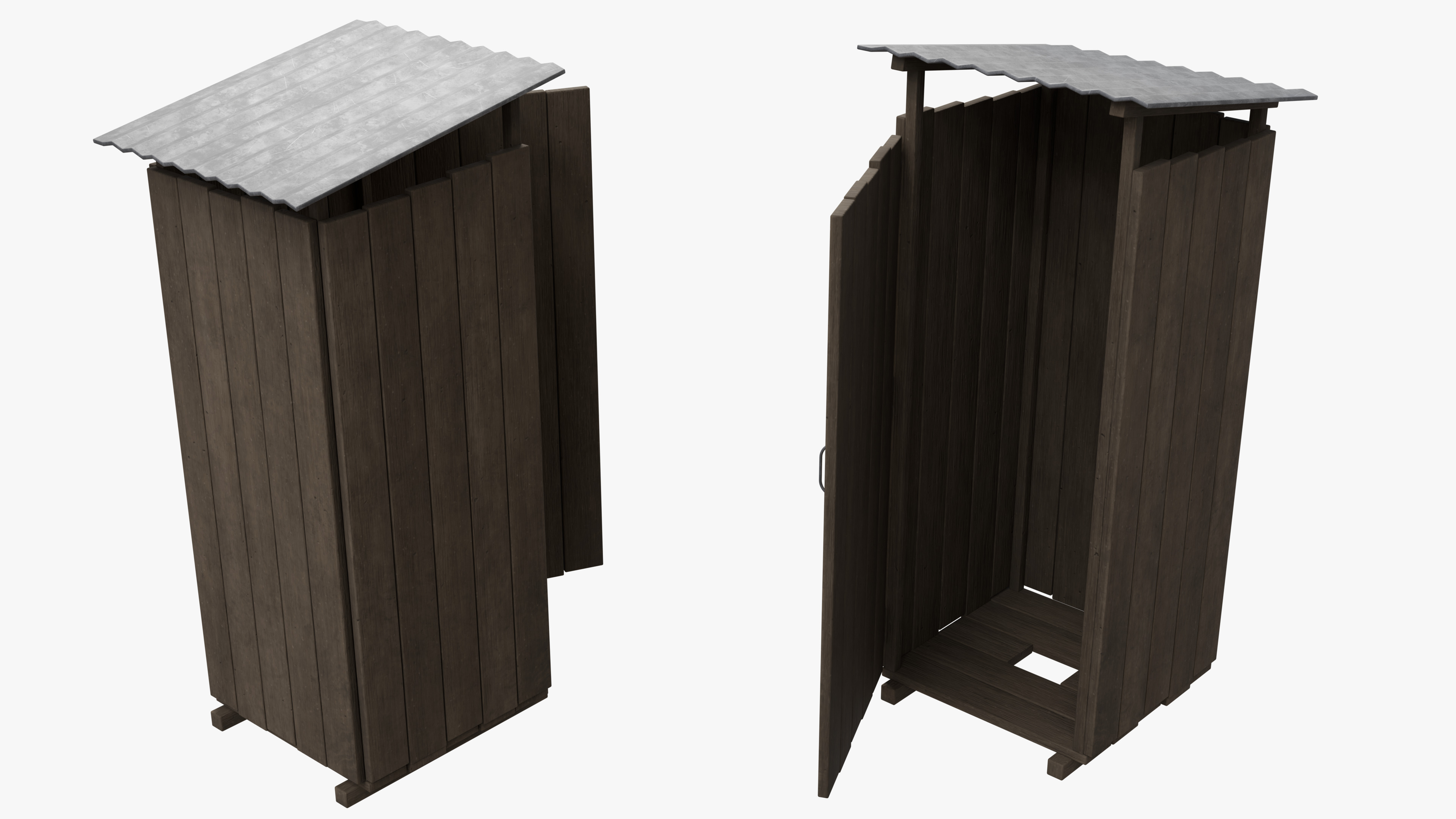 Wooden Outdoor Toilet Low-poly 3D model_6