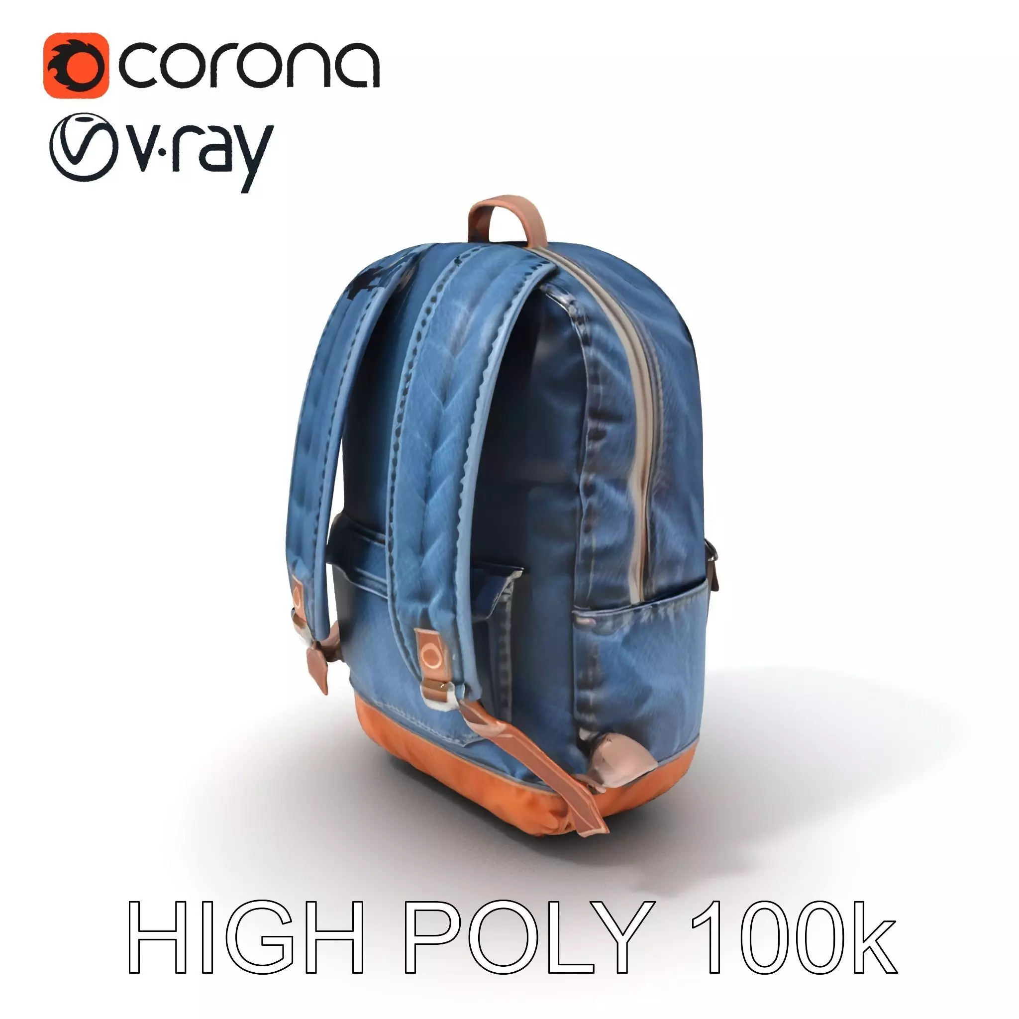 Denim Backpack D Model Pack Low-poly 3D model_0