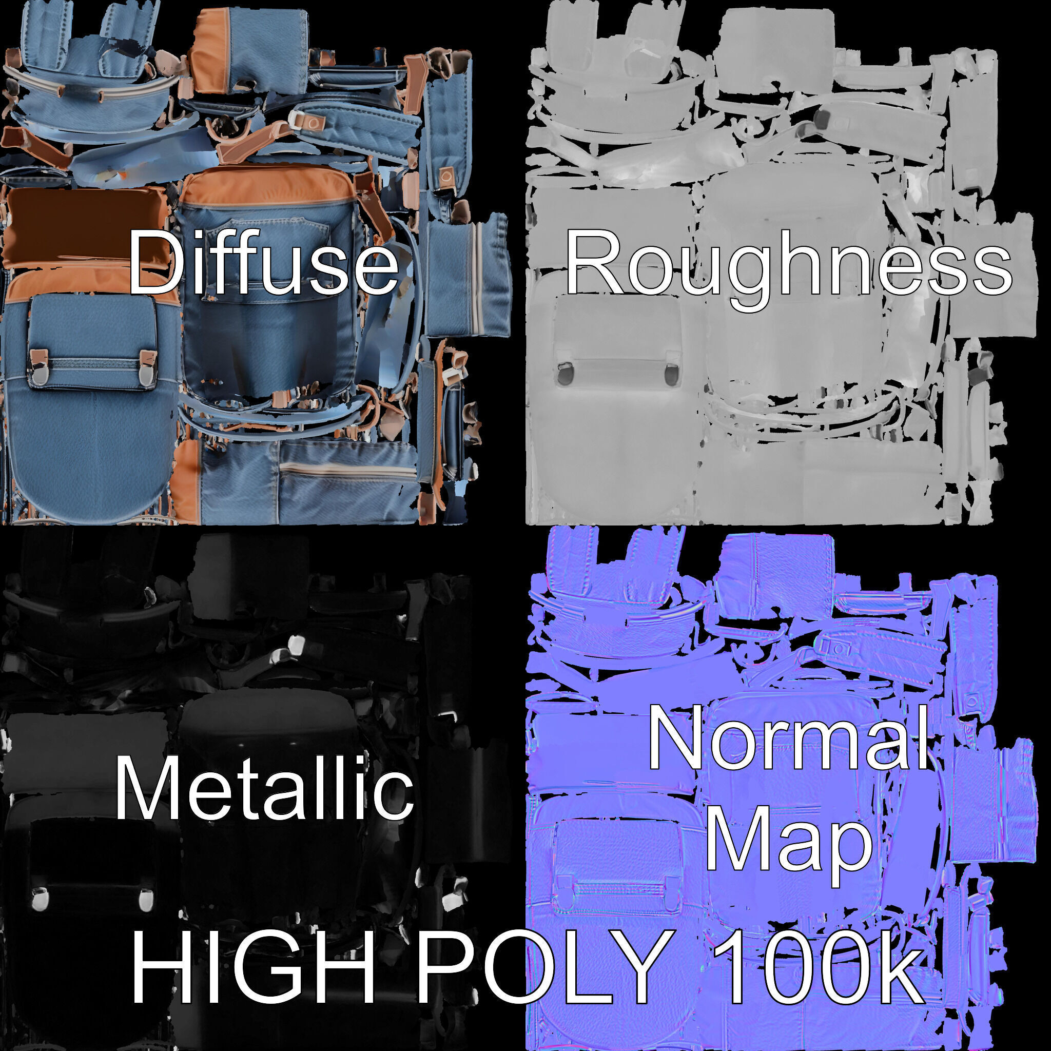 Denim Backpack D Model Pack Low-poly 3D model_2