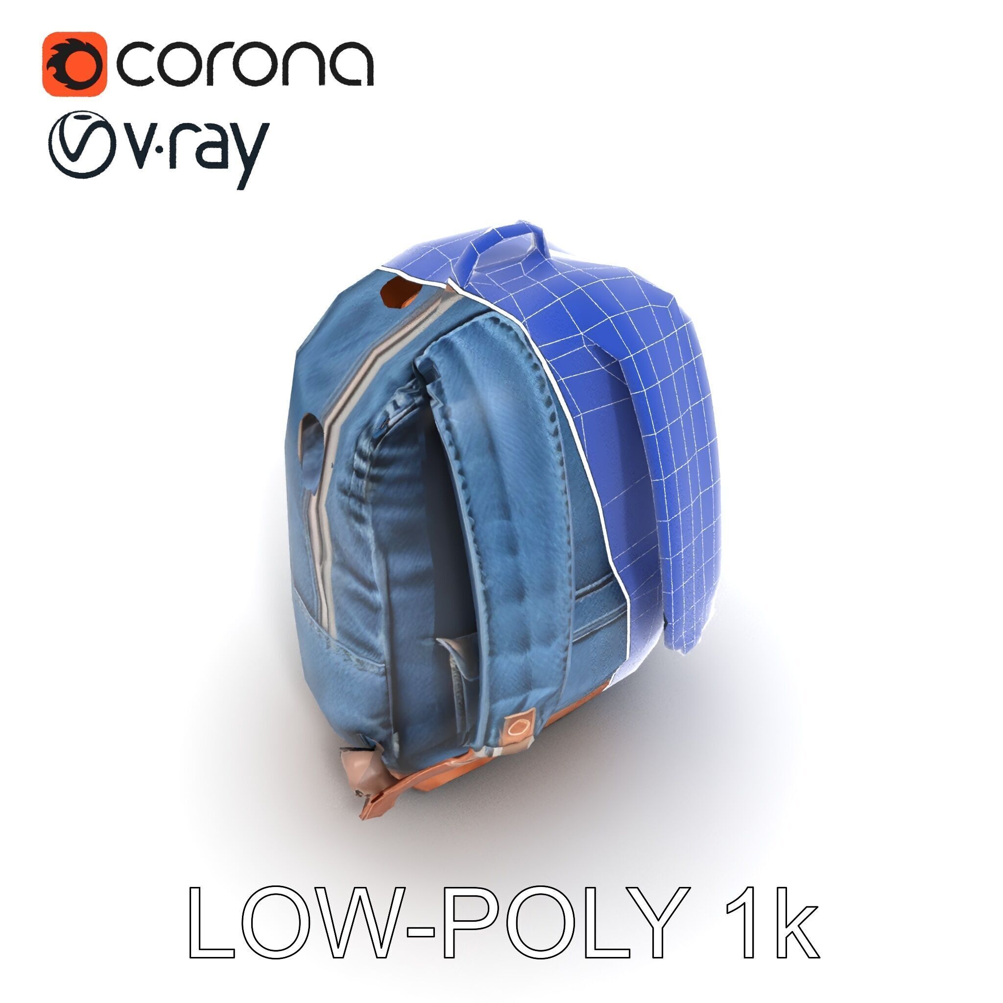 Denim Backpack D Model Pack Low-poly 3D model_14