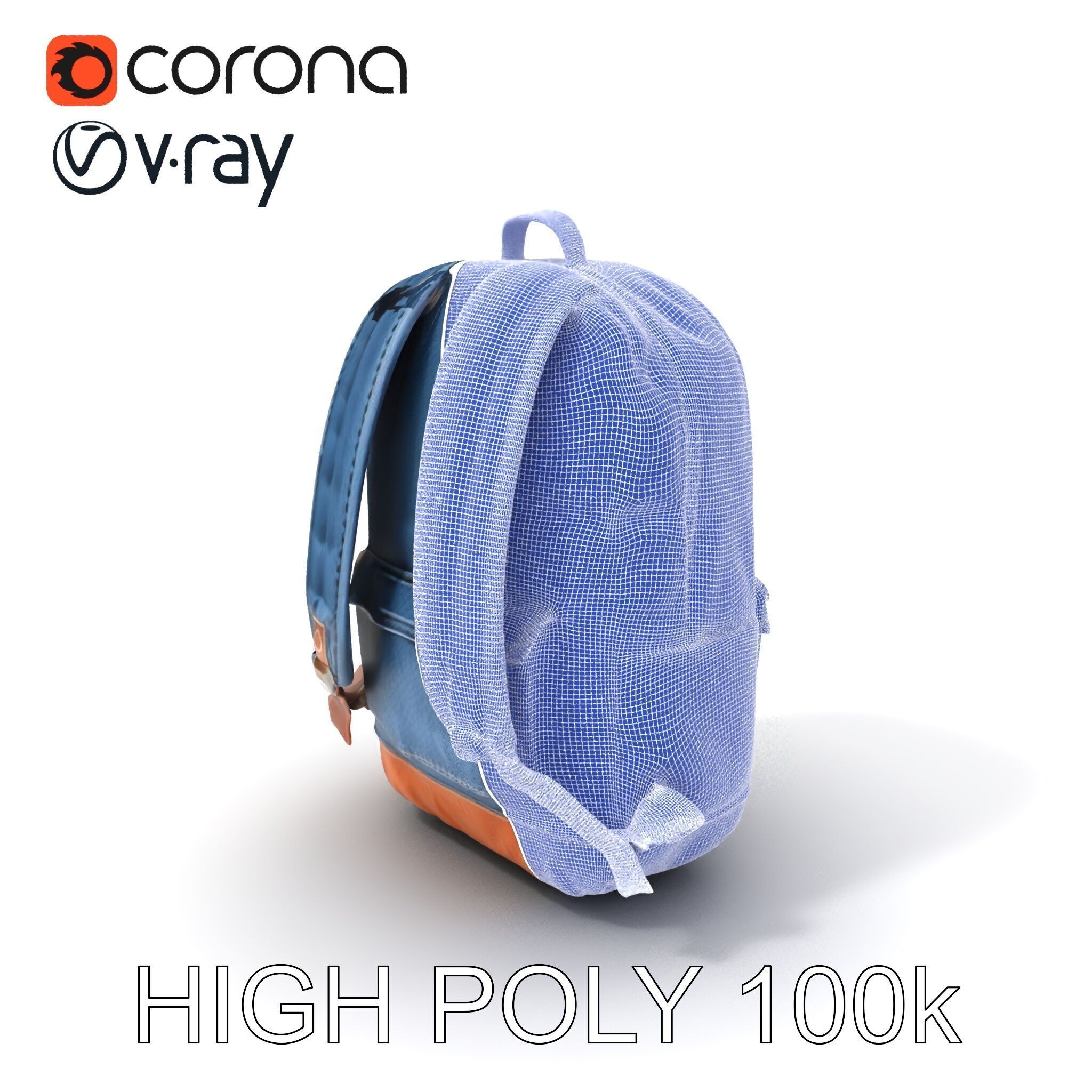Denim Backpack D Model Pack Low-poly 3D model_3