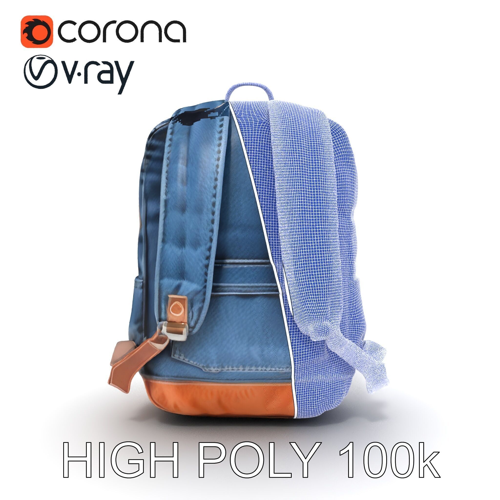 Denim Backpack D Model Pack Low-poly 3D model_10