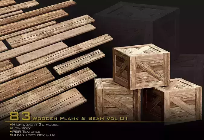 Wooden Plank and Beam Vol 01 Medieval 3D Asset Pack Low-poly 3D model