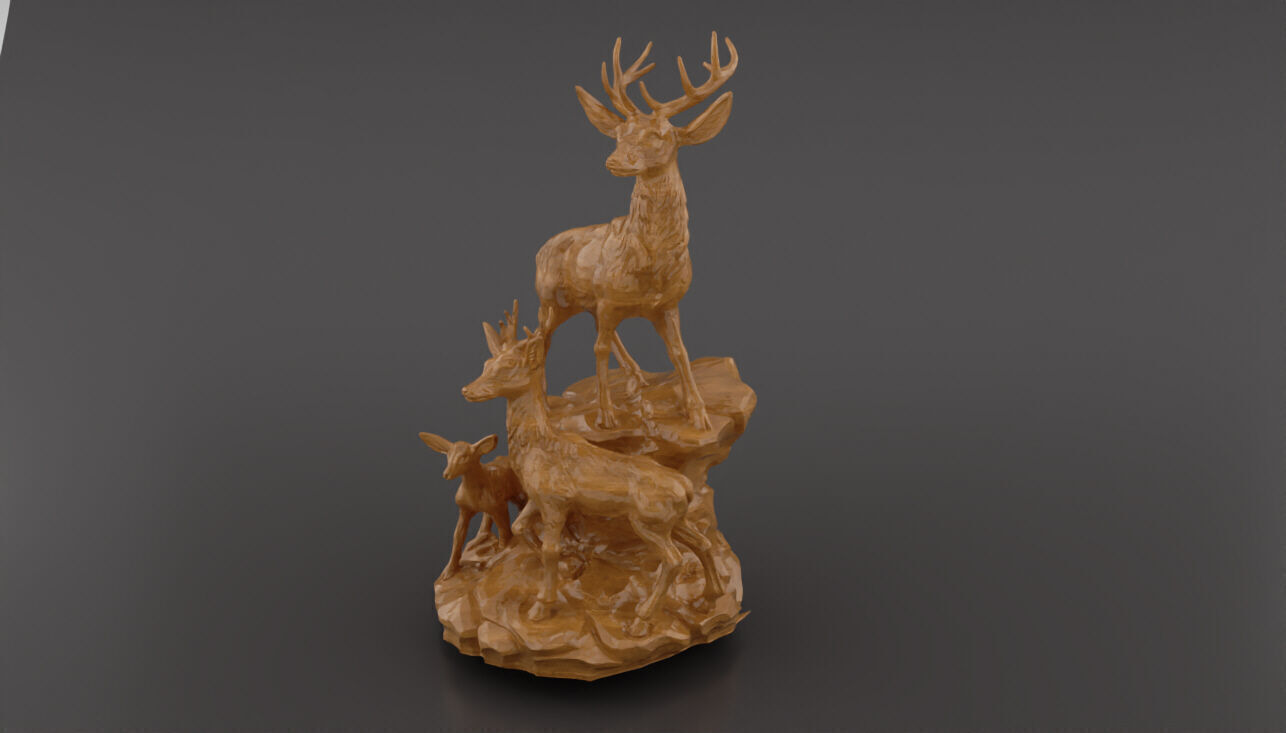 Deer Family 3D Model  Artistic Sculpture  3D print model_1