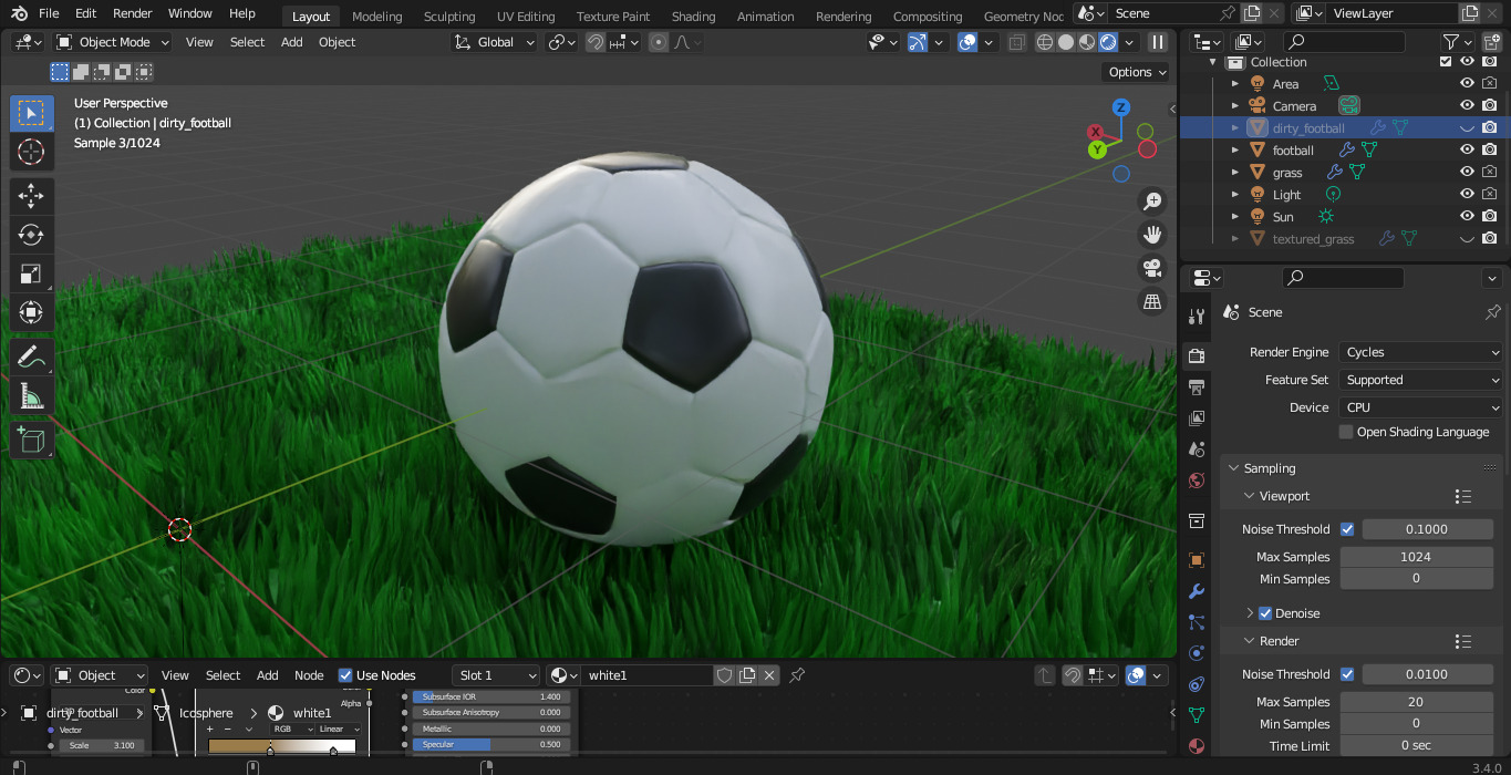 Blender Football Scene with Clean Dirty Balls and Grass Types Low-poly 3D model_2