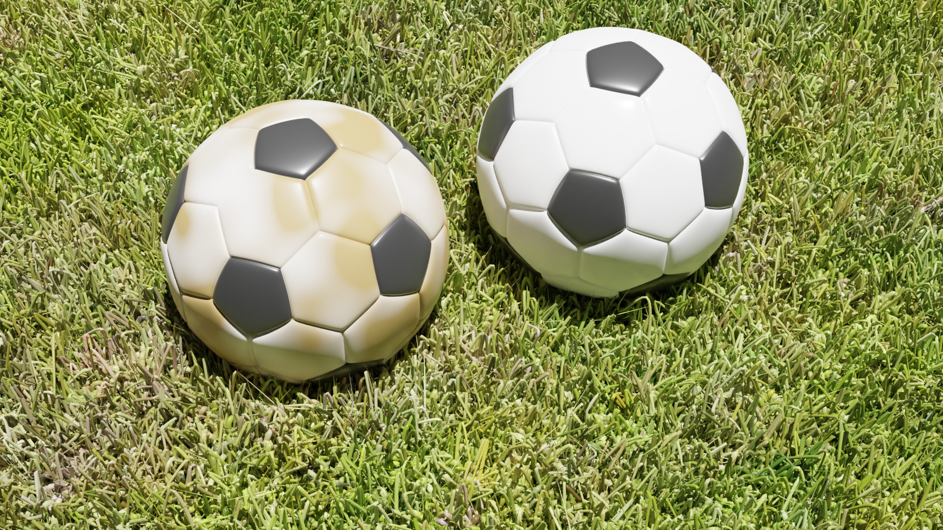 Blender Football Scene with Clean Dirty Balls and Grass Types Low-poly 3D model_1