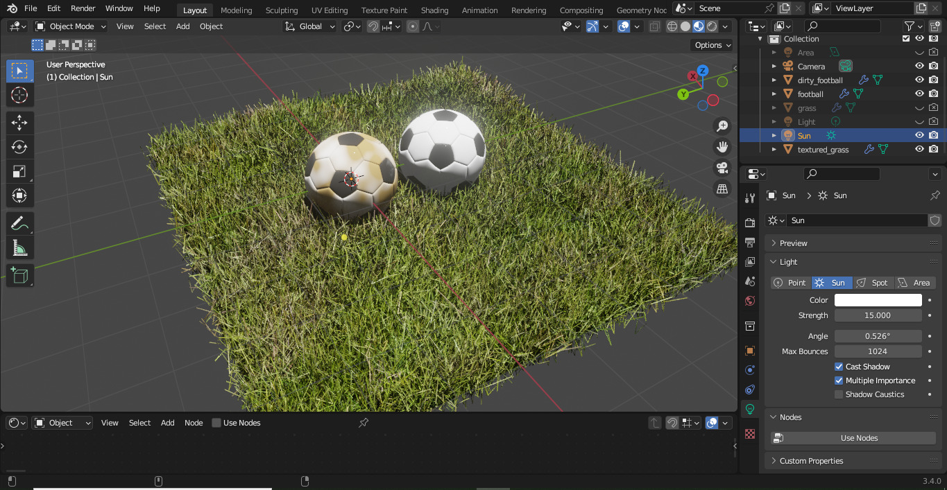 Blender Football Scene with Clean Dirty Balls and Grass Types Low-poly 3D model_4
