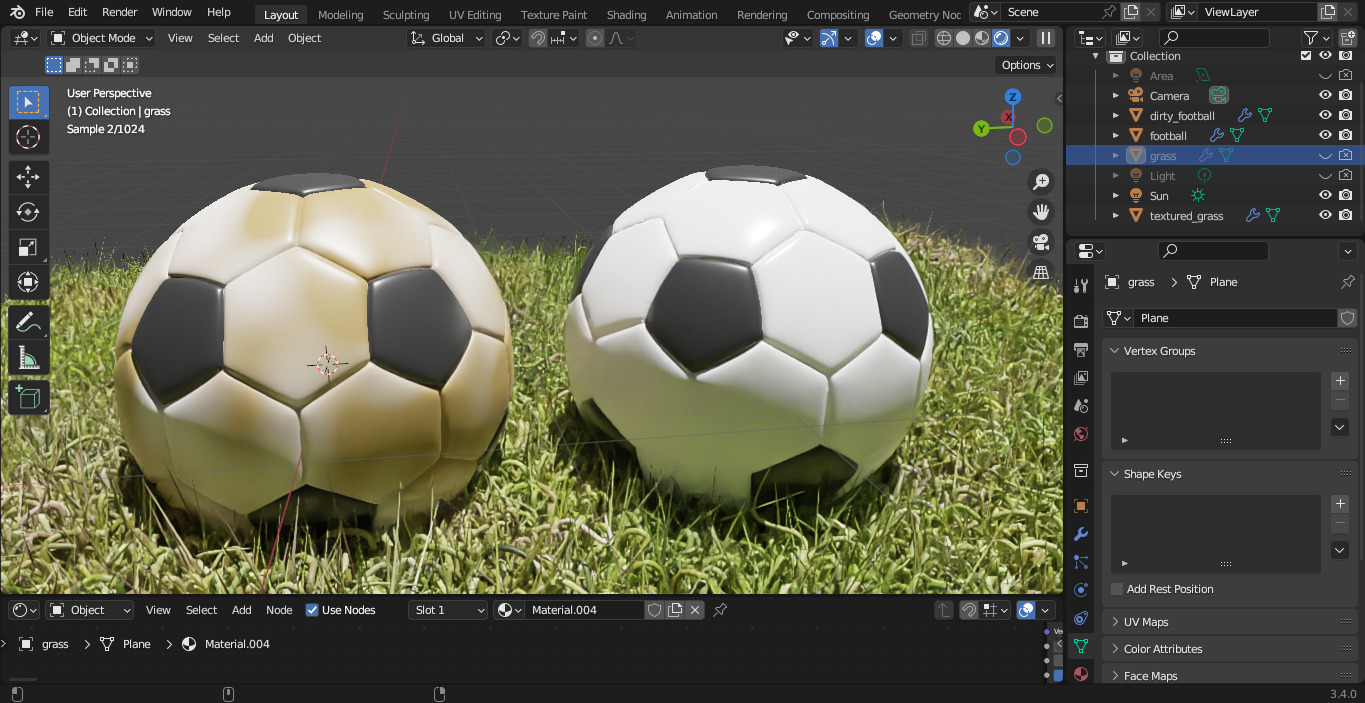 Blender Football Scene with Clean Dirty Balls and Grass Types Low-poly 3D model_3