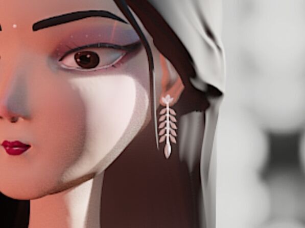 Elegant Silver Earring 3D Model Stylized Jewelry 3D model_2