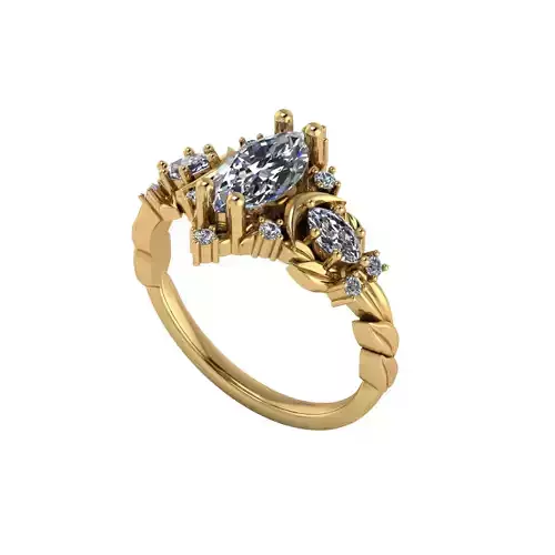 Marquise diamond ring with leaf shank
