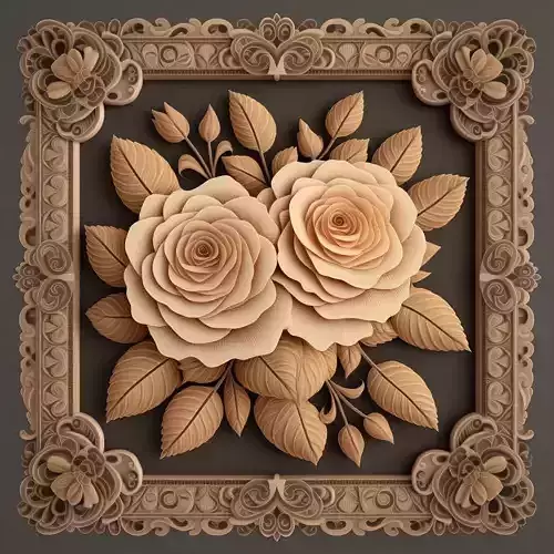 Carved Rose in Wooden Frame