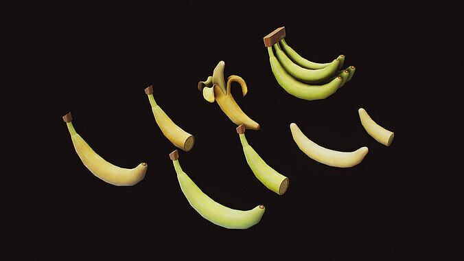 Stylized Fruit Banana Game-Ready Low-poly 3D model